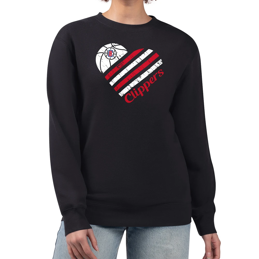 Women's G-III 4Her by Carl Banks Black LA Clippers Heart Graphic Fleece Pullover Sweatshirt