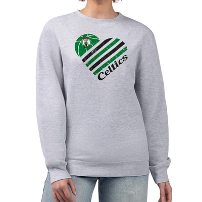 Women's G-III 4Her by Carl Banks Heather Gray Boston Celtics Heart Graphic Fleece Pullover Sweatshirt