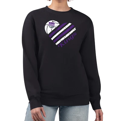 Women's G-III 4Her by Carl Banks Black Sacramento Kings Heart Graphic Fleece Pullover Sweatshirt