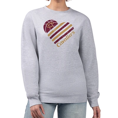 Women's G-III 4Her by Carl Banks Heather Gray Cleveland Cavaliers Heart Graphic Fleece Pullover Sweatshirt