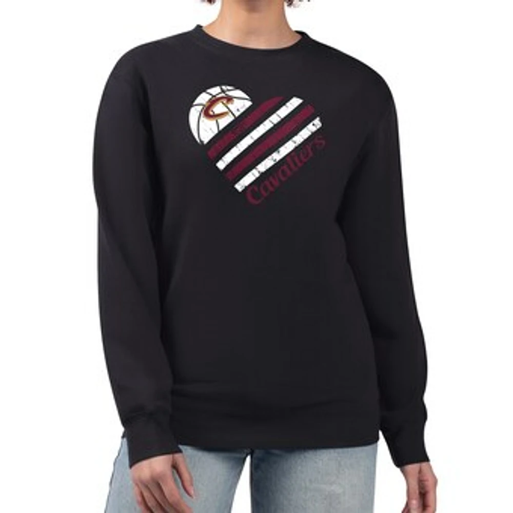 Women's G-III 4Her by Carl Banks Black Cleveland Cavaliers Heart Graphic Fleece Pullover Sweatshirt