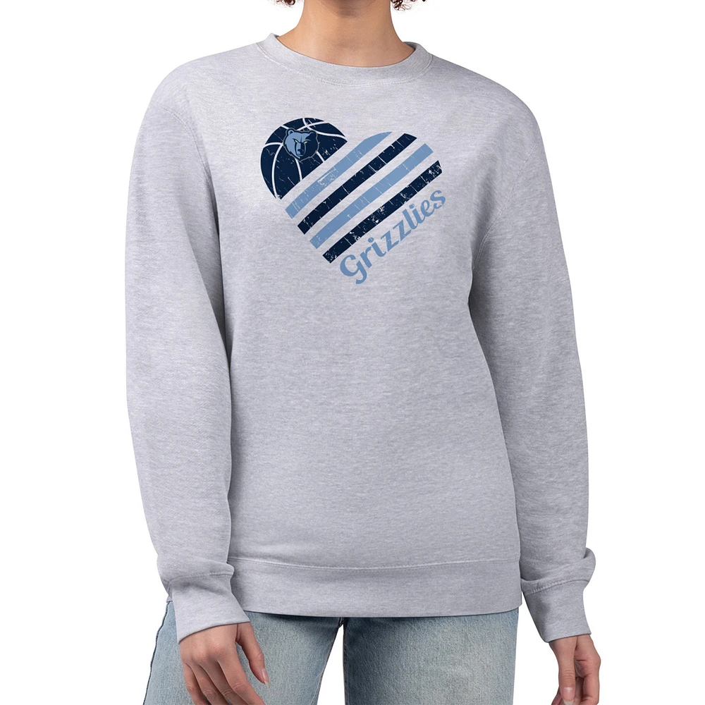 Women's G-III 4Her by Carl Banks Heather Gray Memphis Grizzlies Heart Graphic Fleece Pullover Sweatshirt