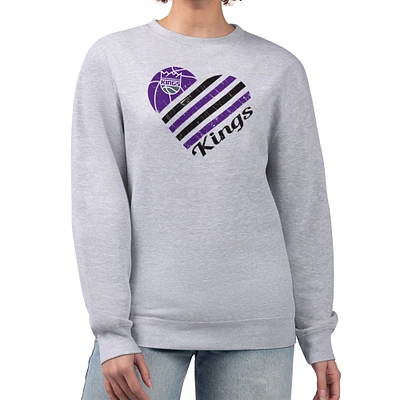 Women's G-III 4Her by Carl Banks Heather Gray Sacramento Kings Heart Graphic Fleece Pullover Sweatshirt
