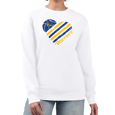 Women's G-III 4Her by Carl Banks White Golden State Warriors Heart Graphic Fleece Pullover Sweatshirt
