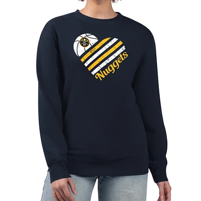 Women's G-III 4Her by Carl Banks Navy Denver Nuggets Heart Graphic Fleece Pullover Sweatshirt