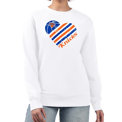 Women's G-III 4Her by Carl Banks White New York Knicks Heart Graphic Fleece Pullover Sweatshirt