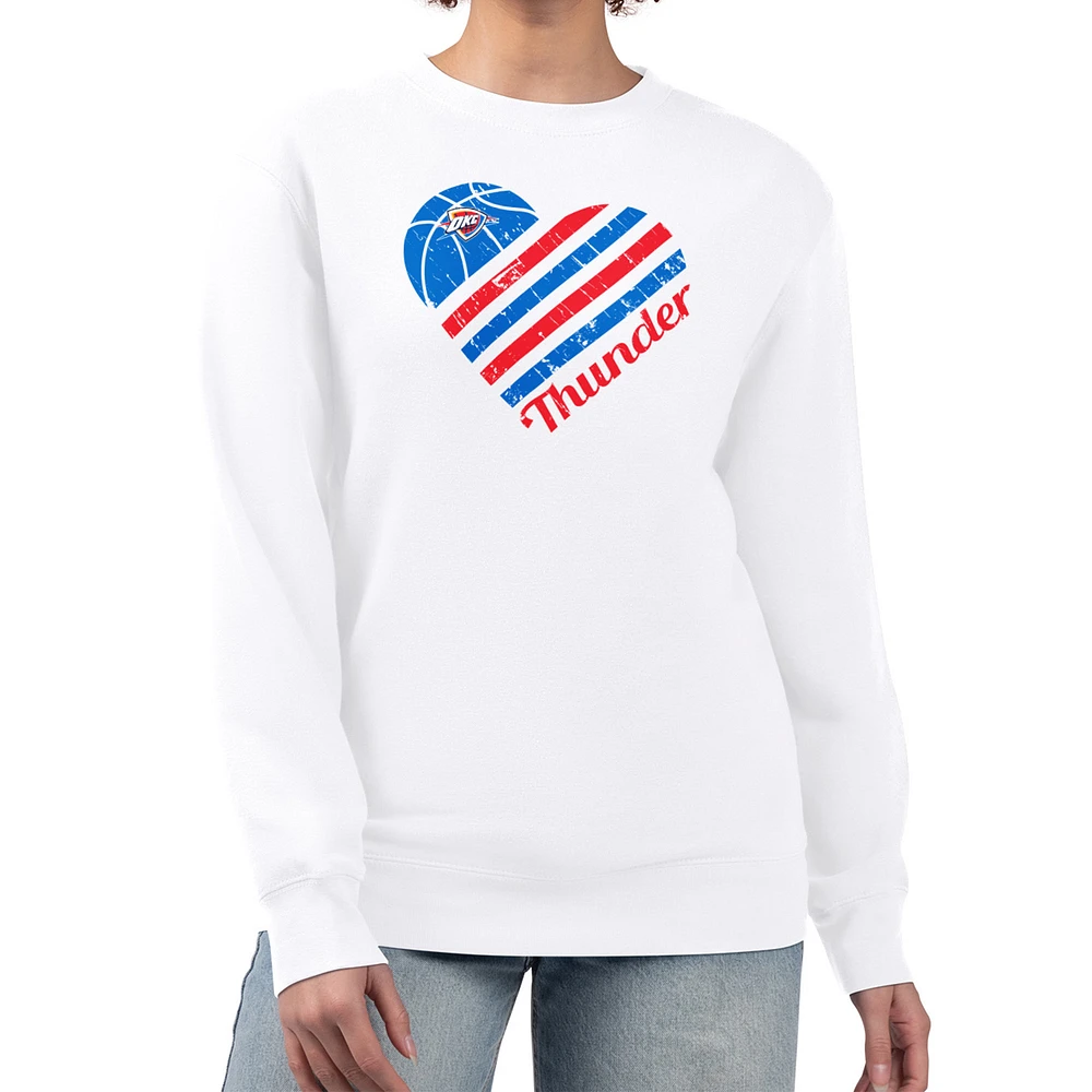 Women's G-III 4Her by Carl Banks White Oklahoma City Thunder Heart Graphic Fleece Pullover Sweatshirt