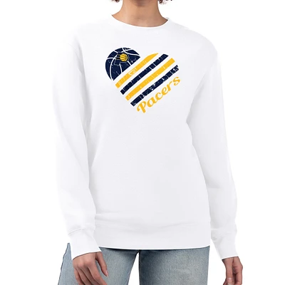Women's G-III 4Her by Carl Banks White Indiana Pacers Heart Graphic Fleece Pullover Sweatshirt