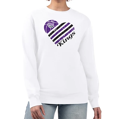 Women's G-III 4Her by Carl Banks White Sacramento Kings Heart Graphic Fleece Pullover Sweatshirt