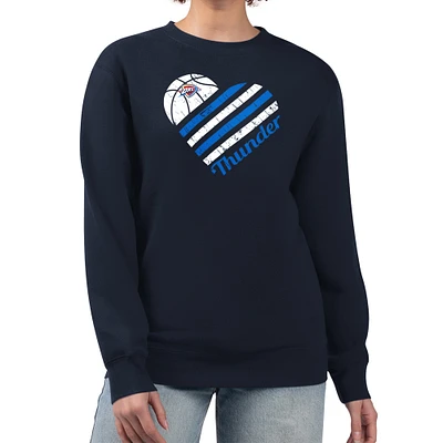 Women's G-III 4Her by Carl Banks Navy Oklahoma City Thunder Heart Graphic Fleece Pullover Sweatshirt