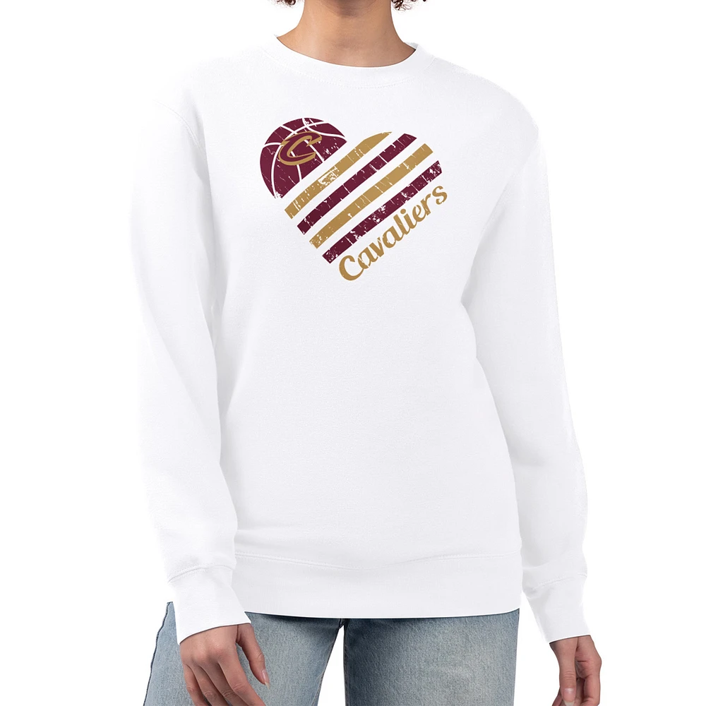 Women's G-III 4Her by Carl Banks White Cleveland Cavaliers Heart Graphic Fleece Pullover Sweatshirt