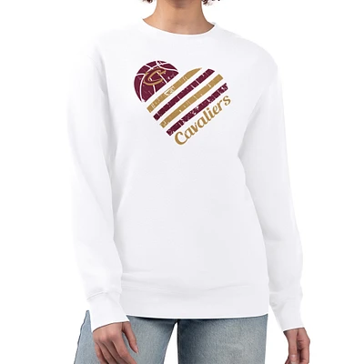 Women's G-III 4Her by Carl Banks White Cleveland Cavaliers Heart Graphic Fleece Pullover Sweatshirt