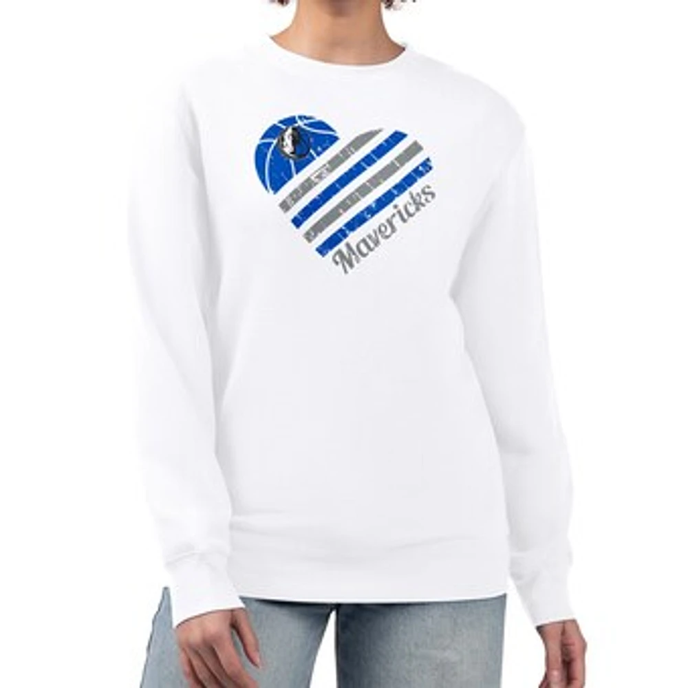 Women's G-III 4Her by Carl Banks White Dallas Mavericks Heart Graphic Fleece Pullover Sweatshirt
