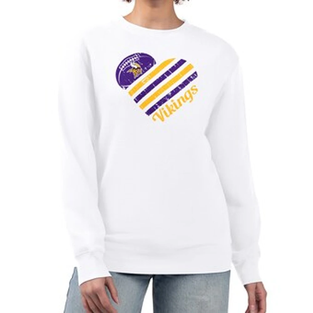 Women's G-III 4Her by Carl Banks White Minnesota Vikings Heart Graphic Fleece Pullover Sweatshirt