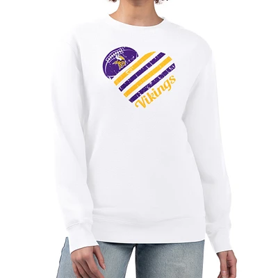 Women's G-III 4Her by Carl Banks White Minnesota Vikings Heart Graphic Fleece Pullover Sweatshirt