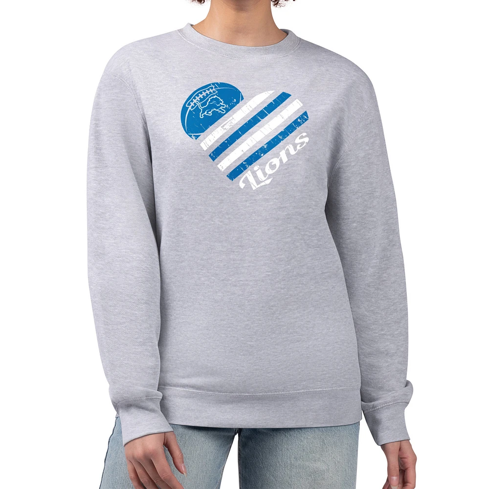 Women's G-III 4Her by Carl Banks Heather Gray Detroit Lions Heart Graphic Fleece Pullover Sweatshirt