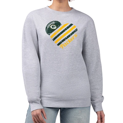 Women's G-III 4Her by Carl Banks Heather Gray Green Bay Packers Heart Graphic Fleece Pullover Sweatshirt