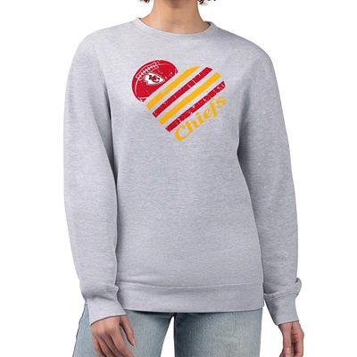 Women's G-III 4Her by Carl Banks Heather Gray Kansas City Chiefs Heart Graphic Fleece Pullover Sweatshirt