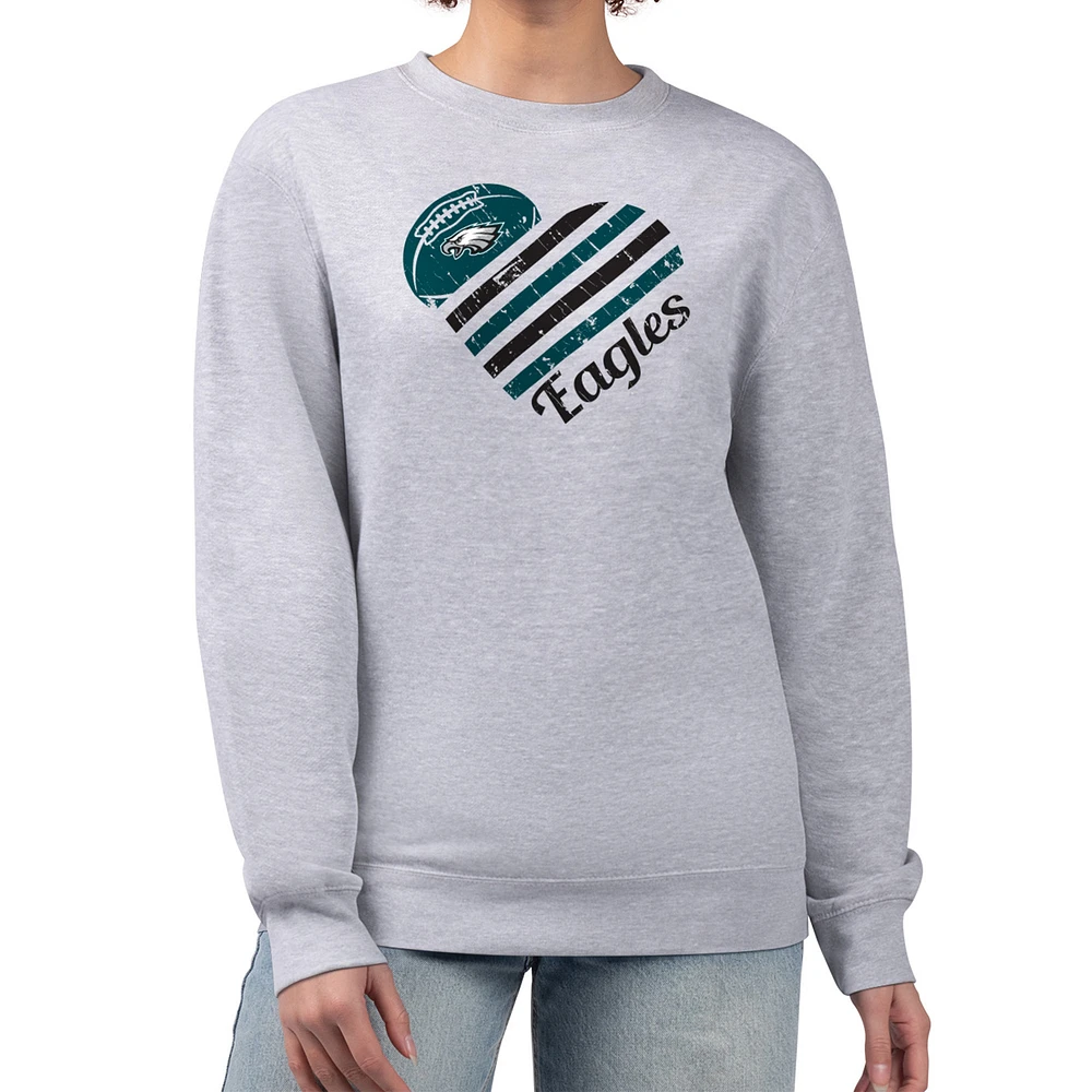 Women's G-III 4Her by Carl Banks Heather Gray Philadelphia Eagles Heart Graphic Fleece Pullover Sweatshirt