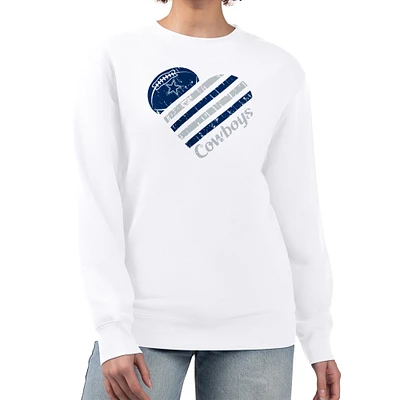 Women's G-III 4Her by Carl Banks White Dallas Cowboys Heart Graphic Fleece Pullover Sweatshirt
