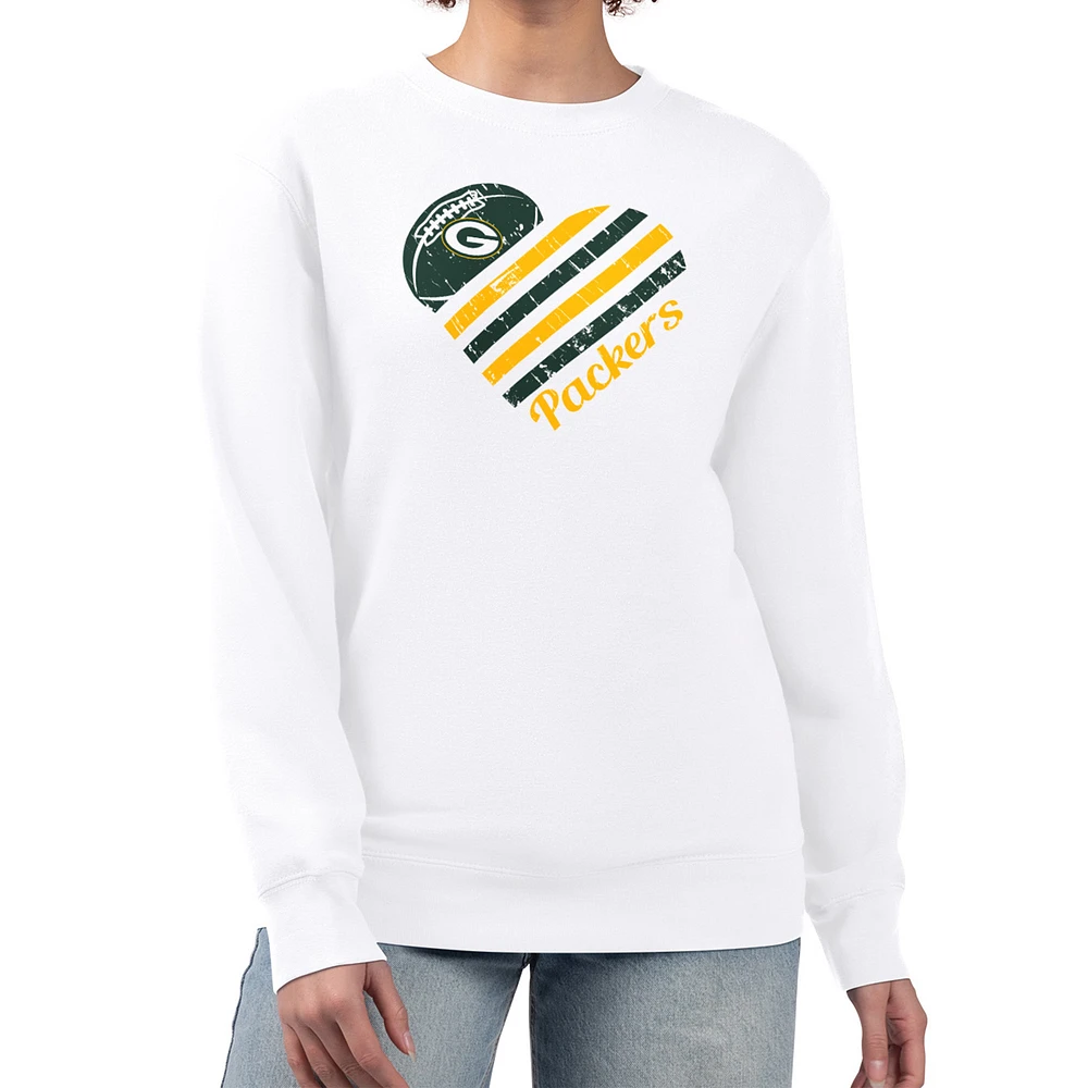 Women's G-III 4Her by Carl Banks White Green Bay Packers Heart Graphic Fleece Pullover Sweatshirt