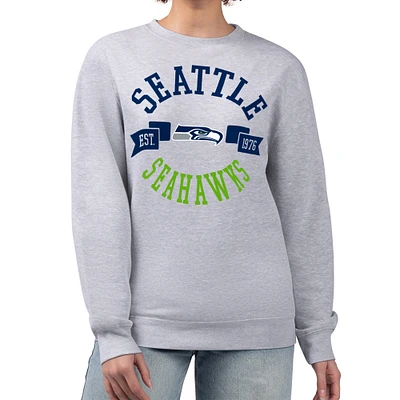 Women's G-III 4Her by Carl Banks Heather Gray Seattle Seahawks Large Team Graphic Fleece Pullover Sweatshirt