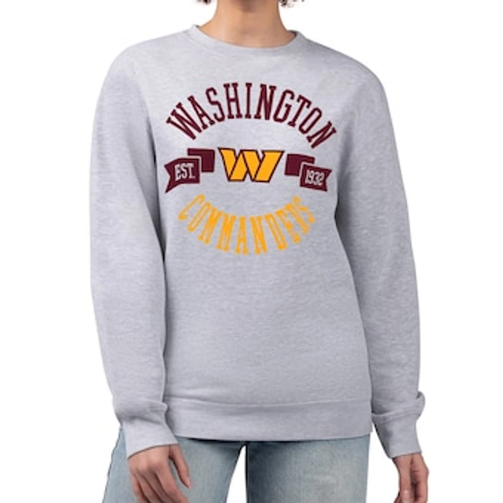 Women's G-III 4Her by Carl Banks Heather Gray Washington Commanders Large Team Graphic Fleece Pullover Sweatshirt