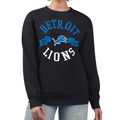 Women's G-III 4Her by Carl Banks Black Detroit Lions Large Team Graphic Fleece Pullover Sweatshirt
