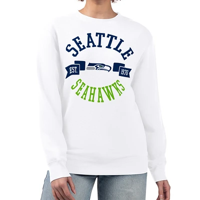 Women's G-III 4Her by Carl Banks White Seattle Seahawks Large Team Graphic Fleece Pullover Sweatshirt