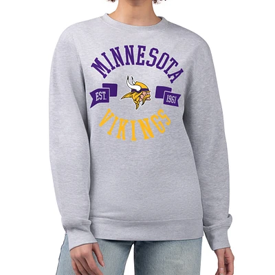 Women's G-III 4Her by Carl Banks Heather Gray Minnesota Vikings Large Team Graphic Fleece Pullover Sweatshirt