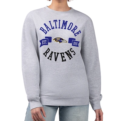 Women's G-III 4Her by Carl Banks Heather Gray Baltimore Ravens Large Team Graphic Fleece Pullover Sweatshirt