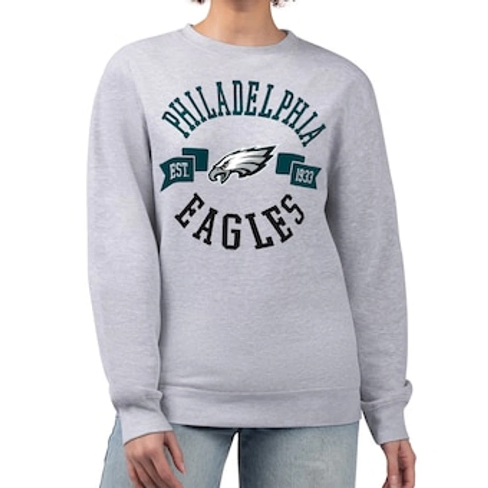 Women's G-III 4Her by Carl Banks Heather Gray Philadelphia Eagles Large Team Graphic Fleece Pullover Sweatshirt