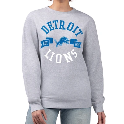 Women's G-III 4Her by Carl Banks Heather Gray Detroit Lions Large Team Graphic Fleece Pullover Sweatshirt