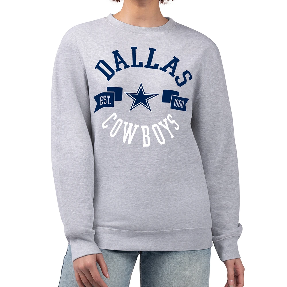 Women's G-III 4Her by Carl Banks Heather Gray Dallas Cowboys Large Team Graphic Fleece Pullover Sweatshirt