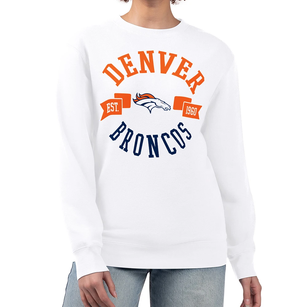 Women's G-III 4Her by Carl Banks White Denver Broncos Large Team Graphic Fleece Pullover Sweatshirt