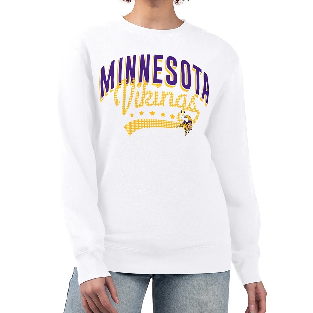 Women's G-III 4Her by Carl Banks White Minnesota Vikings Filigree Logo Graphic Fleece Pullover Sweatshirt