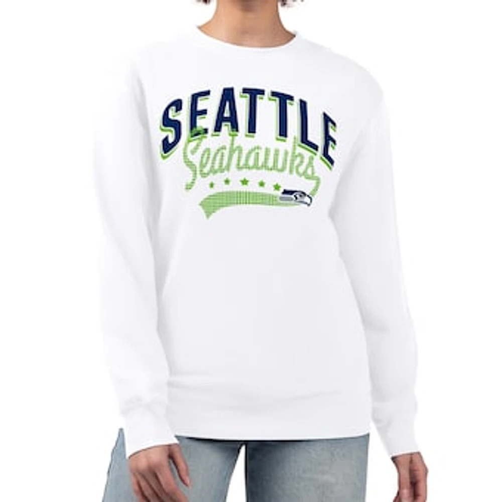 Women's G-III 4Her by Carl Banks White Seattle Seahawks Filigree Logo Graphic Fleece Pullover Sweatshirt