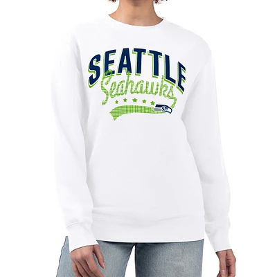 Women's G-III 4Her by Carl Banks White Seattle Seahawks Filigree Logo Graphic Fleece Pullover Sweatshirt