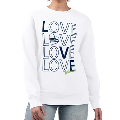 Women's G-III 4Her by Carl Banks White Seattle Seahawks Lots of Love Graphic Fleece Pullover Sweatshirt