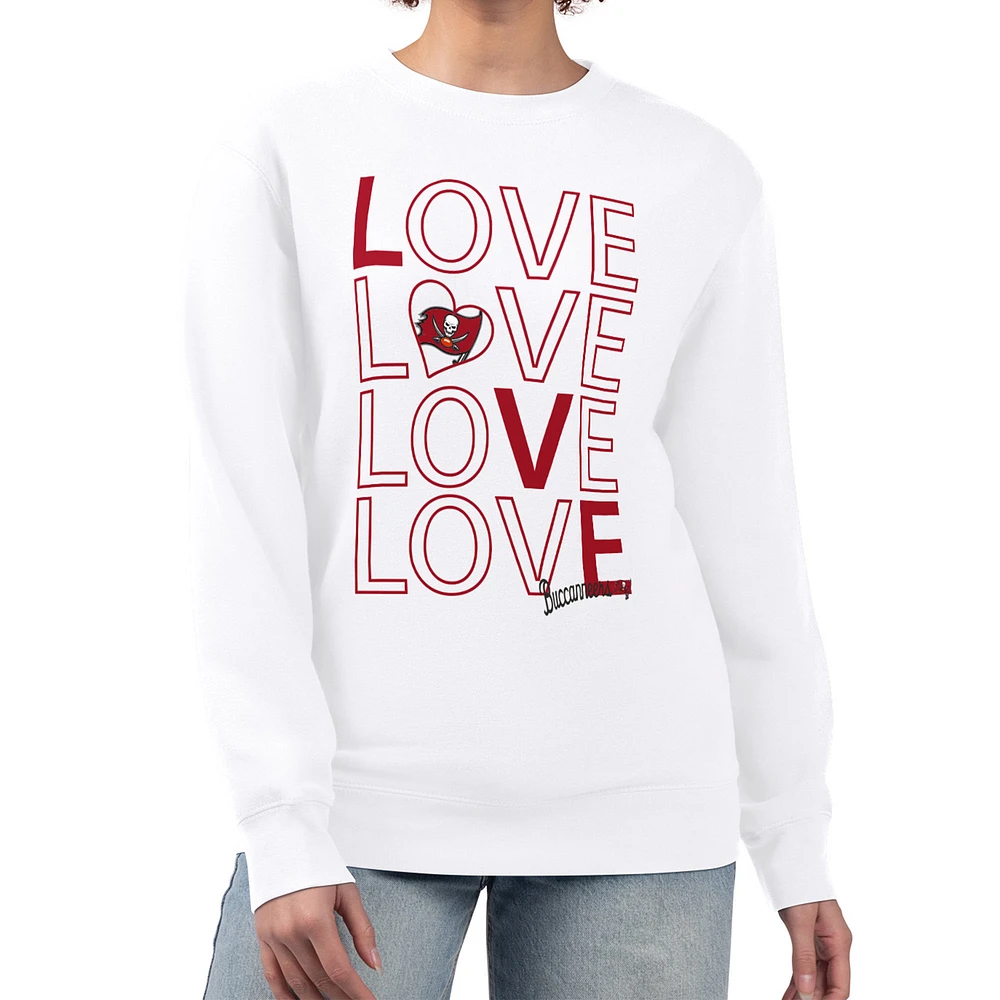 Women's G-III 4Her by Carl Banks White Tampa Bay Buccaneers Lots of Love Graphic Fleece Pullover Sweatshirt