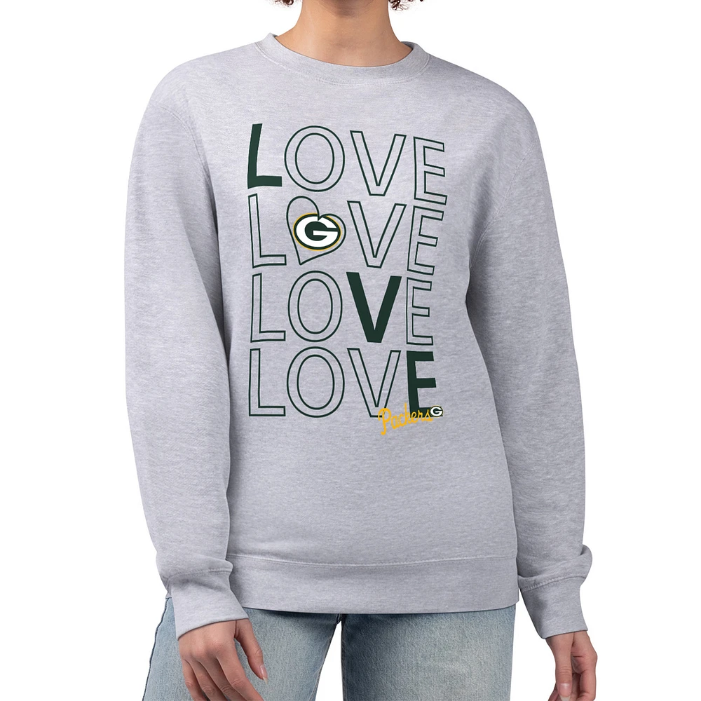 Women's G-III 4Her by Carl Banks Heather Gray Green Bay Packers Lots of Love Graphic Fleece Pullover Sweatshirt