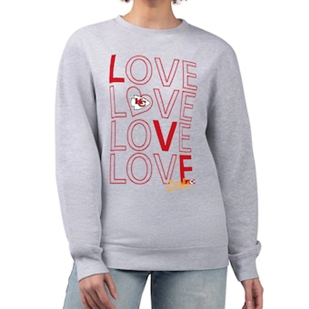 Women's G-III 4Her by Carl Banks Heather Gray Kansas City Chiefs Lots of Love Graphic Fleece Pullover Sweatshirt