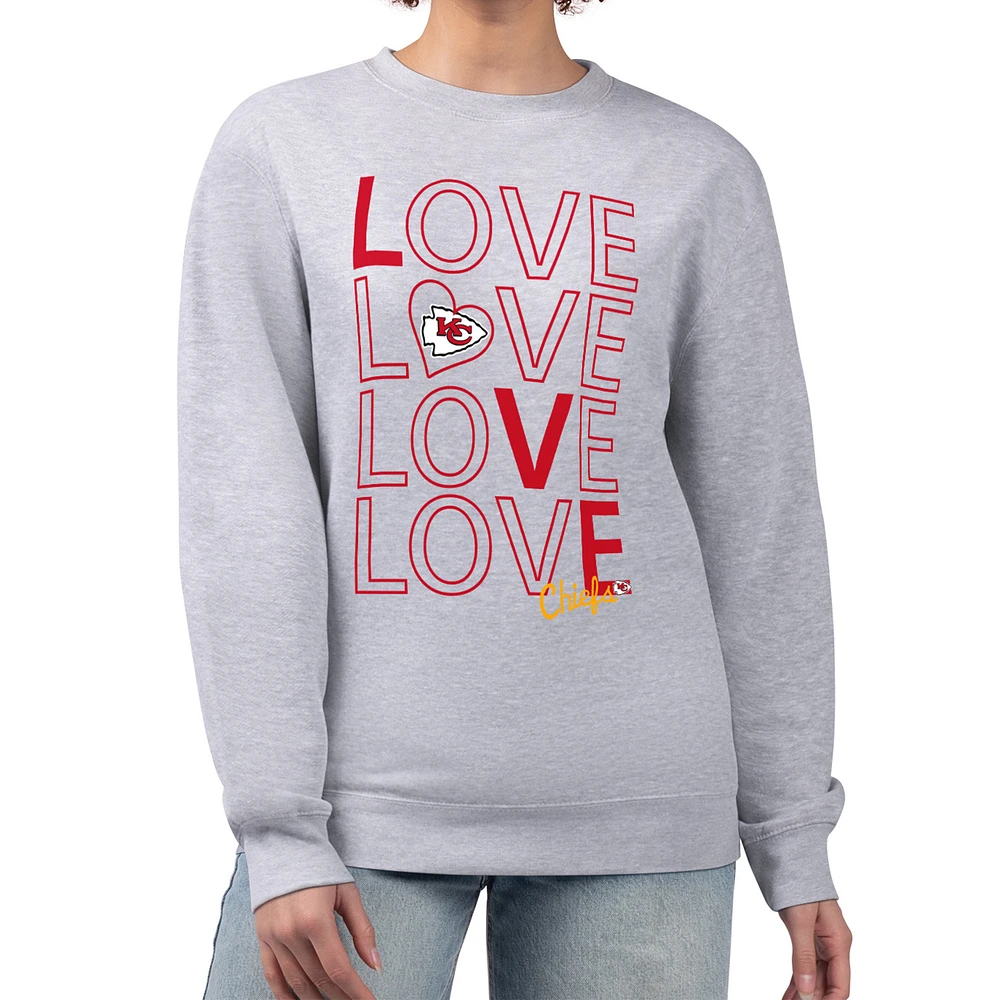 Women's G-III 4Her by Carl Banks Heather Gray Kansas City Chiefs Lots of Love Graphic Fleece Pullover Sweatshirt