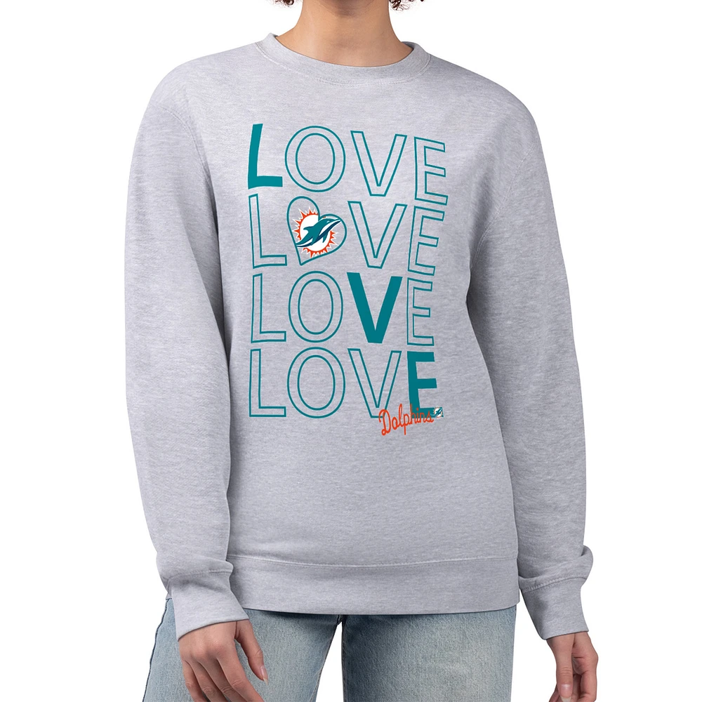 Women's G-III 4Her by Carl Banks Heather Gray Miami Dolphins Lots of Love Graphic Fleece Pullover Sweatshirt