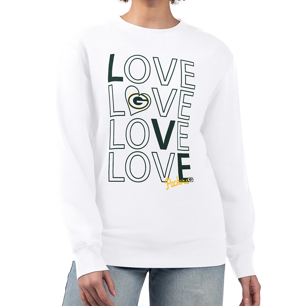 Women's G-III 4Her by Carl Banks White Green Bay Packers Lots of Love Graphic Fleece Pullover Sweatshirt