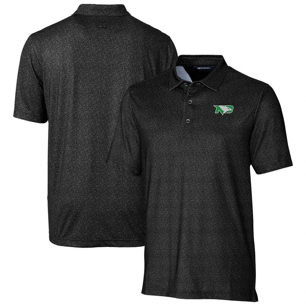 Men's Cutter & Buck Black North Dakota Pike Micro Floral Stretch Polo