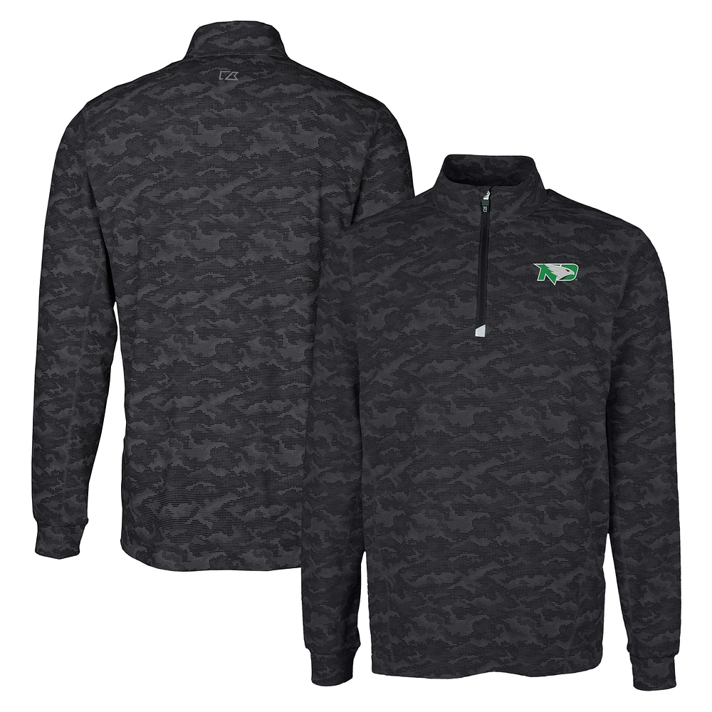 Men's Cutter & Buck Black North Dakota Traverse Camo Print Stretch Quarter-Zip Pullover Top