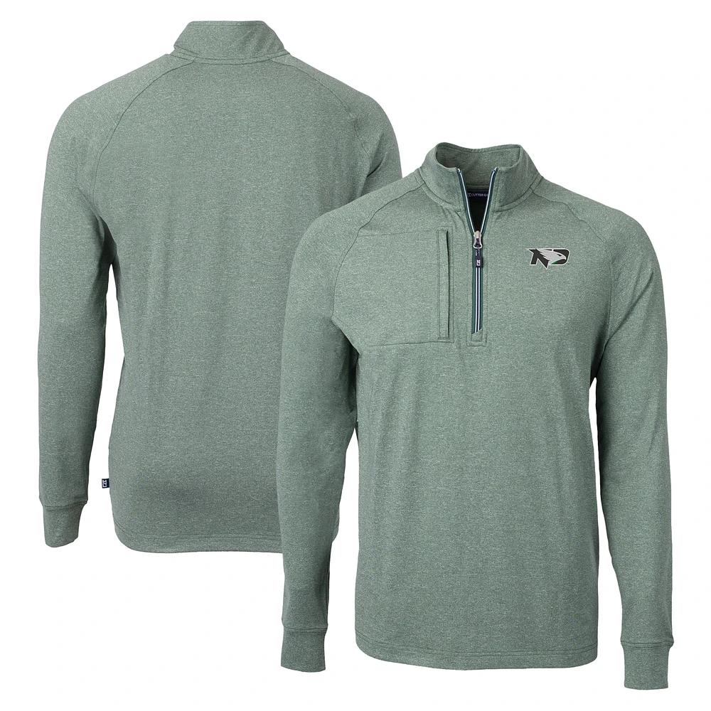 Men's Cutter & Buck Heather Green North Dakota Adapt Eco Knit Heathered Recycled Quarter-Zip Pullover Top