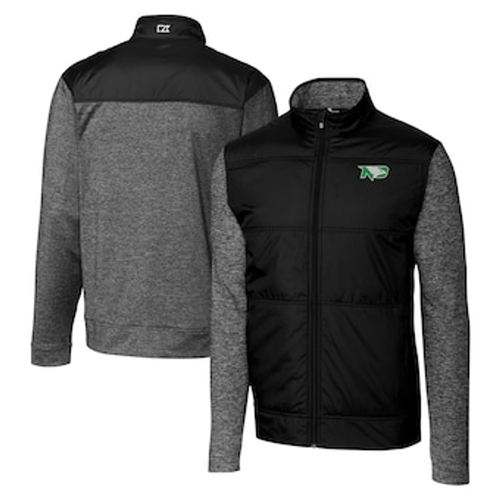 Men's Cutter & Buck Black North Dakota Stealth Hybrid Quilted Full-Zip Windbreaker Jacket