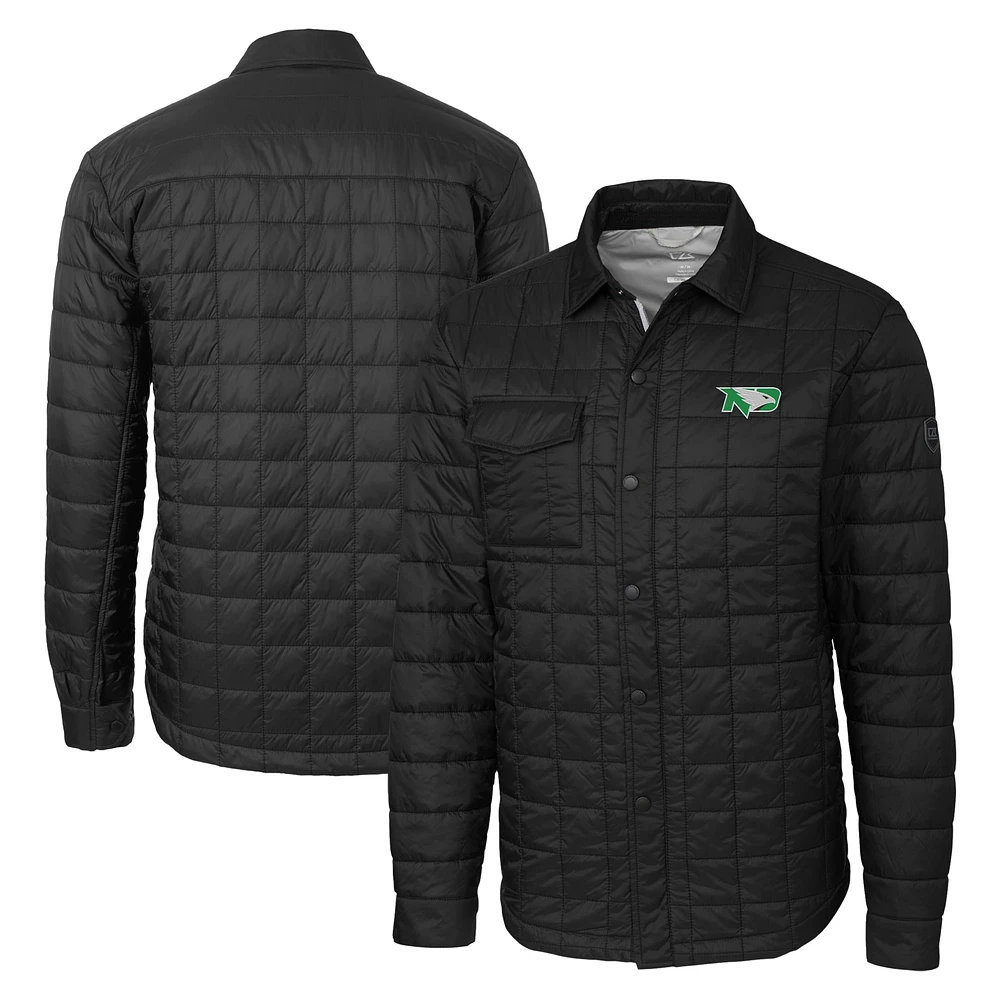 Men's Cutter & Buck Black North Dakota Rainier PrimaLoft Eco Insulated Quilted Button-Up Shacket